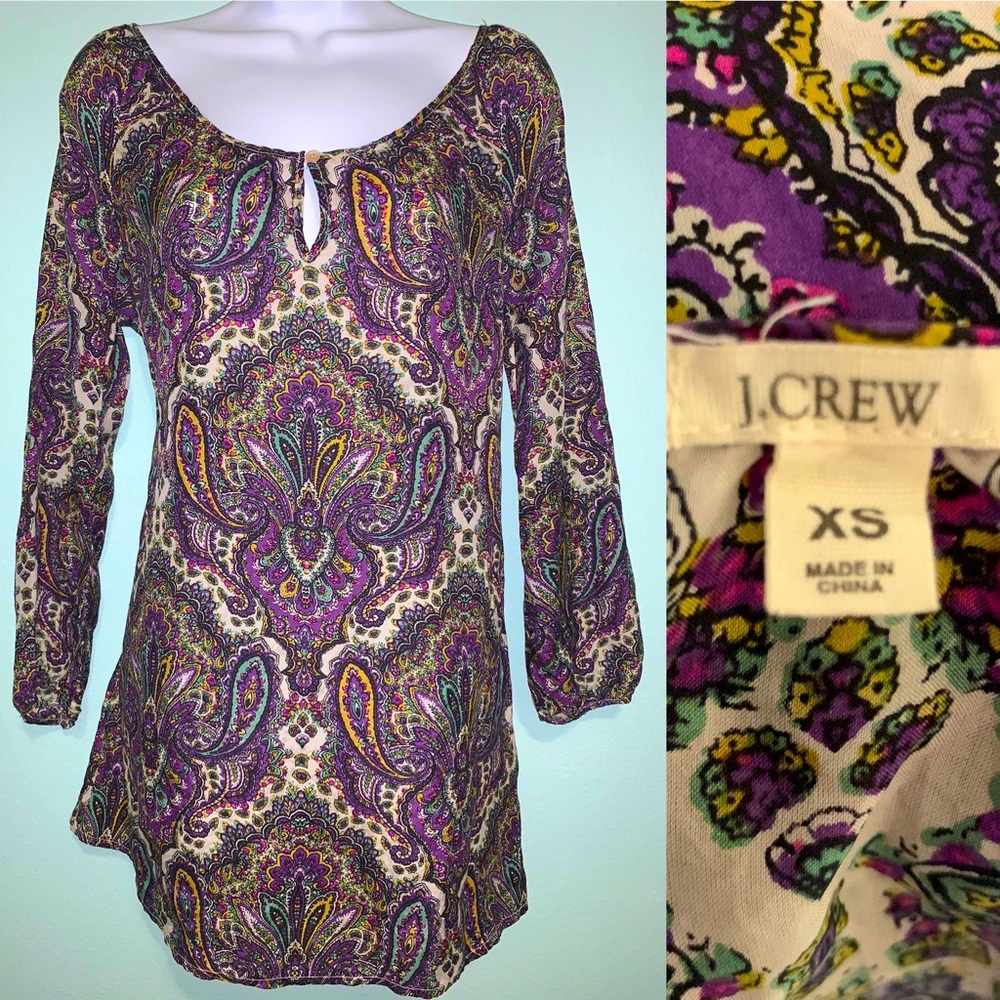 J Crew Womens Tunic Top Purple White Paisley XS